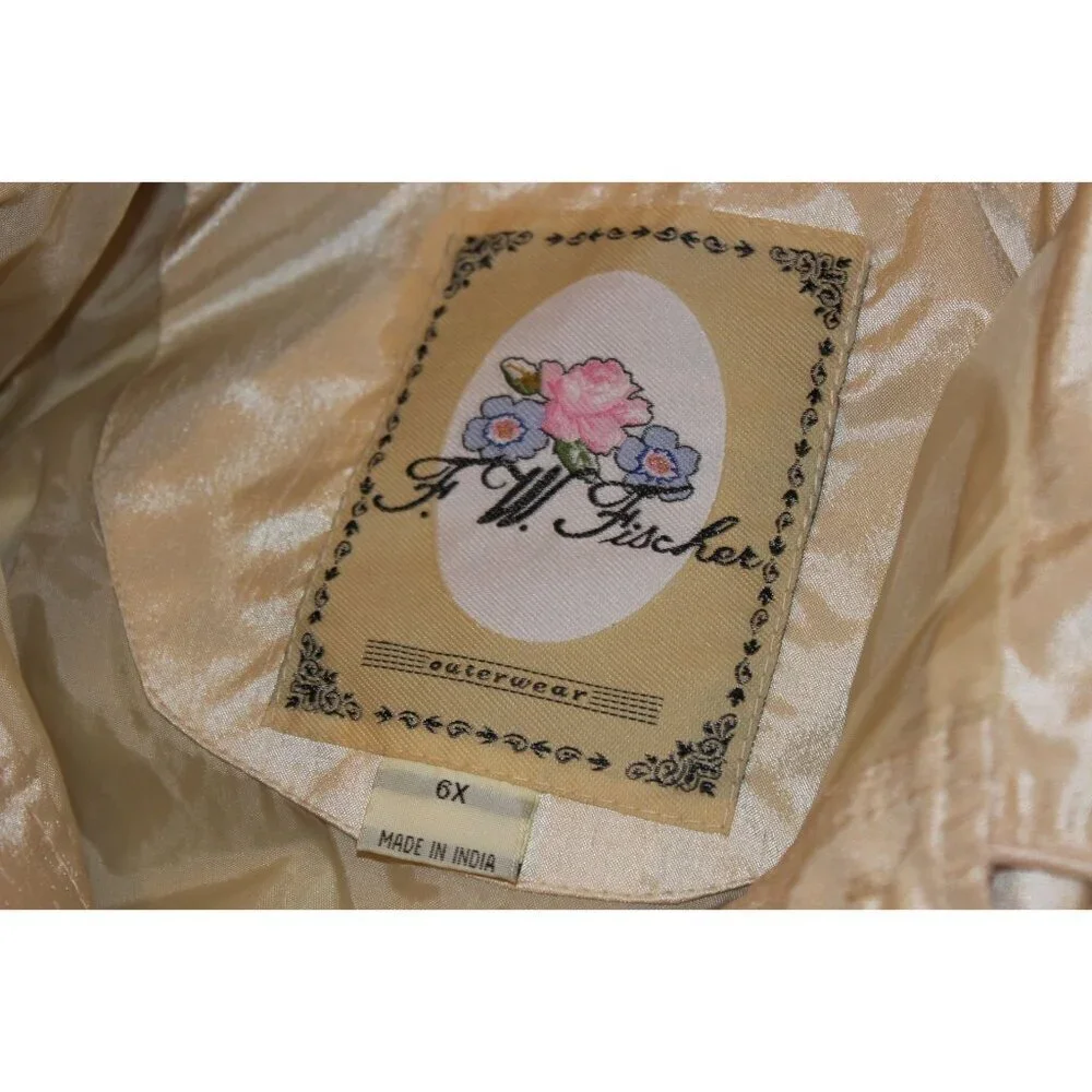 Vintage .W. Fisher I Girls 6x ivory Satin Dress Coat With Puff Sleeves & Ruffled